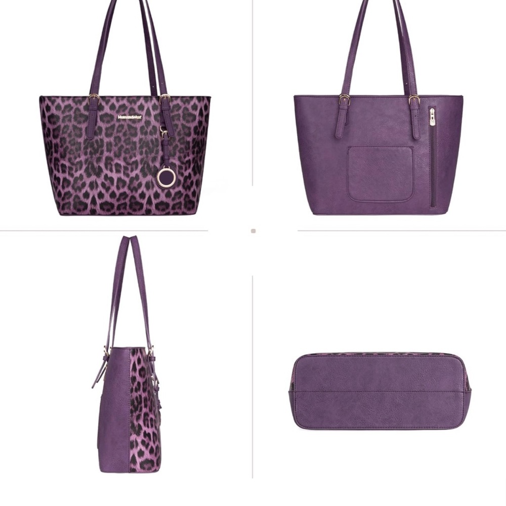 Purple Montana West Fashion 3 pcs Handbag Set girafe Print Tote Bag Conc… - Picture 3 of 4